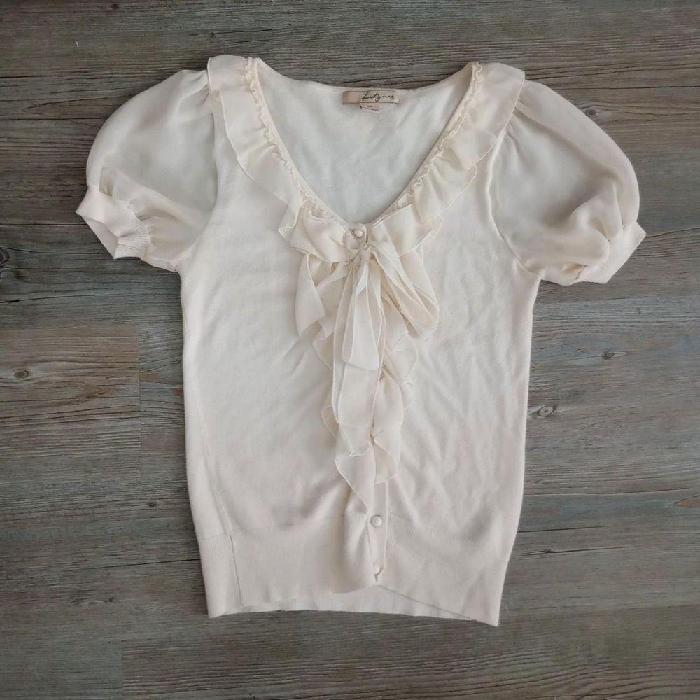 Y2K Cream Sheer Ribbon Knit Coquette Cardigan